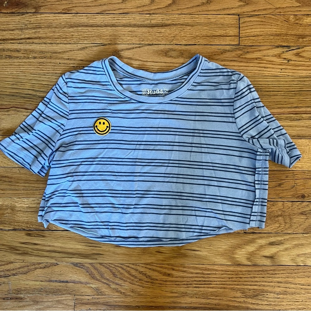 MUDD VINTAGE STRIPED CROPPED SMILEY T SHIRT